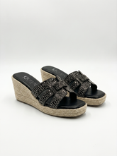 Rhinestone Espadrille Wedge Slides | Queen Footwear