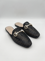 Women’s Rhinestone Woven Slide Loafers | Queen Footwear