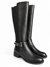 Women's Tall Riding Boots with Stretch Calf Panel & Ankle Buckle Accent