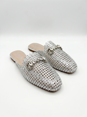 Women’s Rhinestone Woven Slide Loafers | Queen Footwear