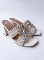 Pearl Embellished Block Heel Sandals | Queen Footwear