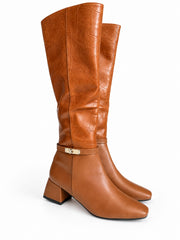 Women's Knee-High Riding Boots with Elastic Stretch Back & Buckle Strap