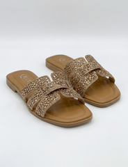 Glamour Crystal Flat Sandals | Queen Footwear
