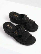 Crystal Embellished Comfort Wedge Slides | Queen Footwear