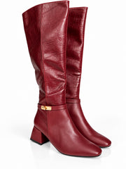 Women's Knee-High Riding Boots with Elastic Stretch Back & Buckle Strap