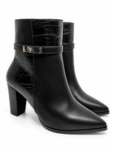Sovereign Croc-Accent Heeled Ankle Boot – Black | Queen Footwear