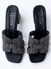 Crystal Buckle Block Heel Sandals | Queen Footwear
