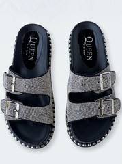 Crystal Buckle Comfort Slides | Queen Footwear