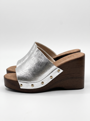 Metallic Platform Wedge Slide Sandals | Queen Footwear