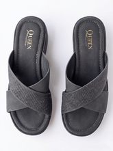 Comfort Cross-Strap Wedge Slides | Queen Footwear
