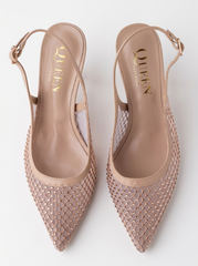 Mesh Crystal Slingback Heels | Queen Footwear