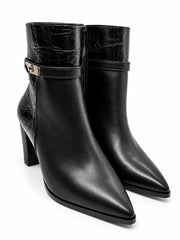 Sovereign Croc-Accent Heeled Ankle Boot – Black | Queen Footwear