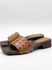 Studded Wooden Slide Sandals | Queen Footwear