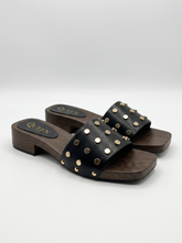Studded Wooden Slide Sandals | Queen Footwear
