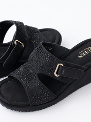 Crystal Embellished Comfort Wedge Slides | Queen Footwear