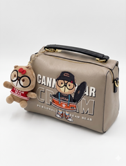 Cream Bear Mini Boston Handbag