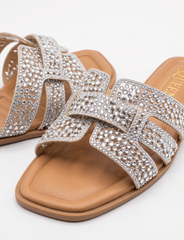 Glamour Crystal Flat Sandals | Queen Footwear