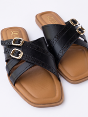 Luna Cross-Strap Flat Sandals | Queen Footwear