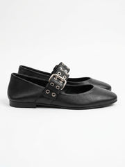 Metallic Buckle Mary Jane Flats | Queen Footwear