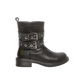 Women’s Double-Buckle Moto Ankle Boots | Queen Footwear