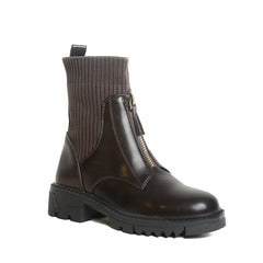 Women’s Zipper Knit Ankle Boots – Black & Coffee Brown | Queen Footwear
