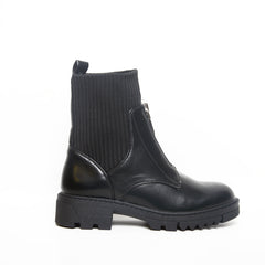 Women’s Zipper Knit Ankle Boots – Black & Coffee Brown | Queen Footwear