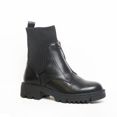 Women’s Zipper Knit Ankle Boots – Black & Coffee Brown | Queen Footwear