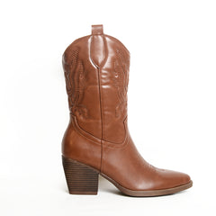 Western High-Calf Cowboy Boots – Embroidered Block Heel | Queen Footwear