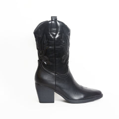 Western High-Calf Cowboy Boots – Embroidered Block Heel | Queen Footwear