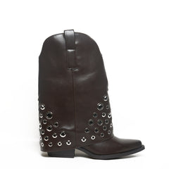 Viper Studded Western Boot – Brown-Black | Queen Footwear