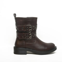 Women’s Double-Buckle Moto Ankle Boots | Queen Footwear