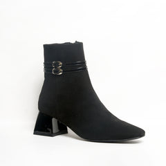 Women’s Block Heel Ankle Boots with Double Buckle | Queen Footwear