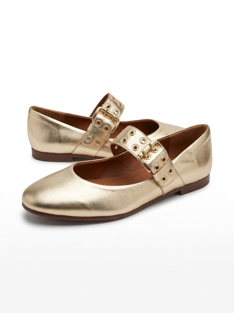 Metallic Buckle Mary Jane Flats | Queen Footwear