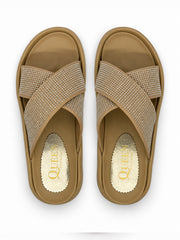 Crystal Cross Strap Slide Sandals | Queen Footwear