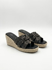 Rhinestone Espadrille Wedge Slides | Queen Footwear