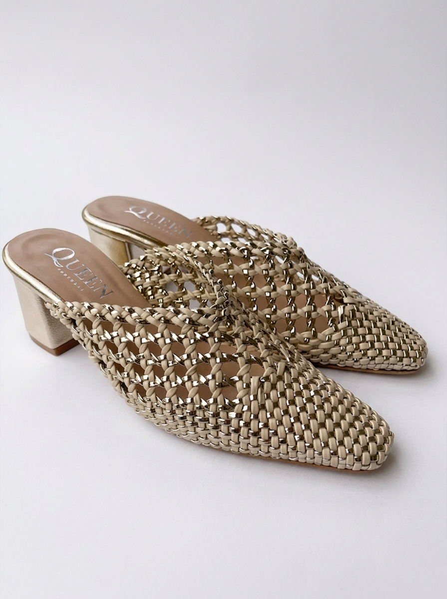 Woven Pointed Heel Mules | Queen Footwear