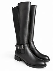 Women's Tall Riding Boots with Stretch Calf Panel & Ankle Buckle Accent