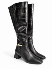 Women's Knee-High Riding Boots with Elastic Stretch Back & Buckle Strap