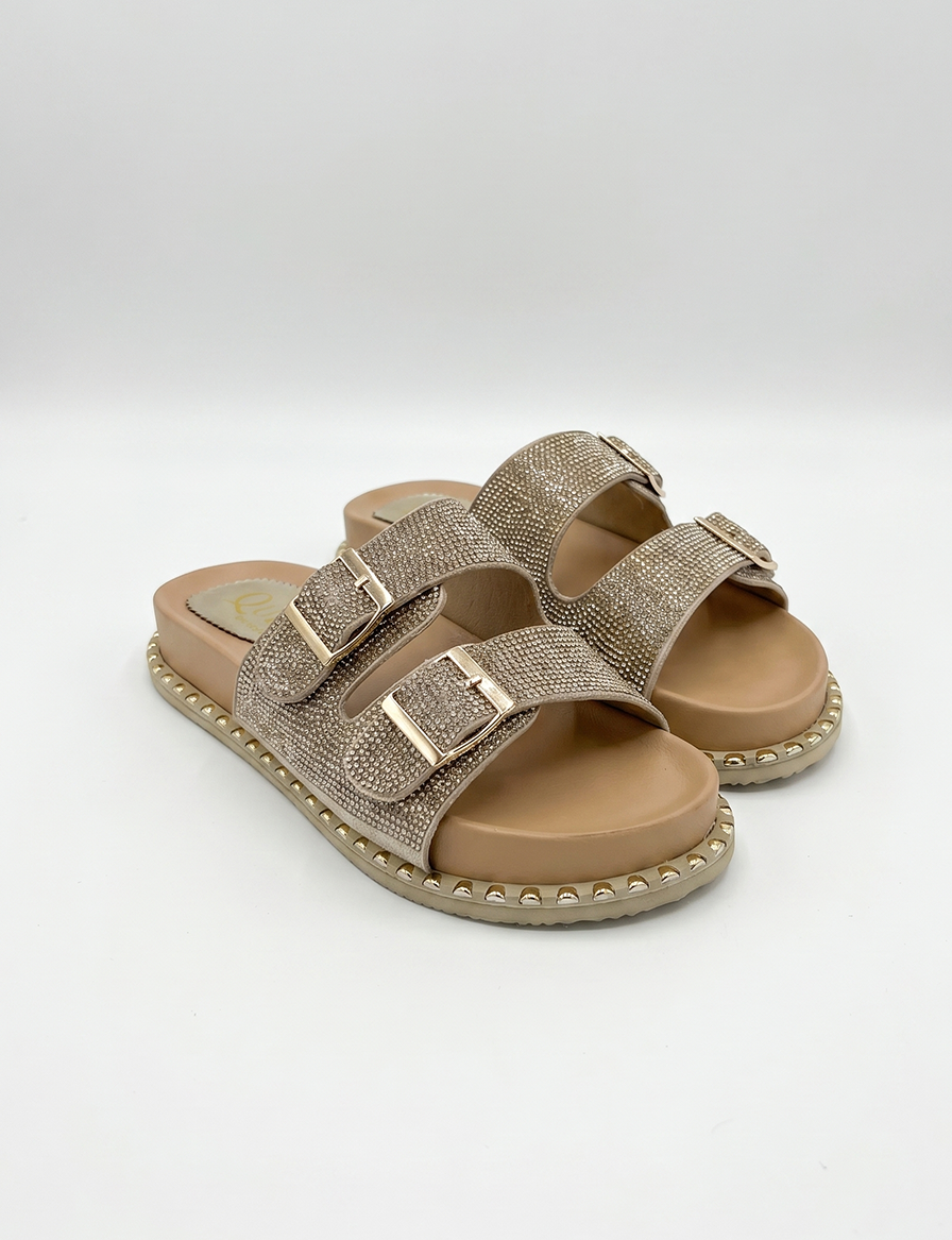 Crystal Buckle Comfort Slides | Queen Footwear