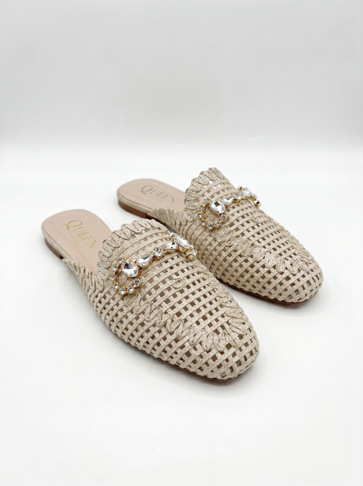 Women’s Rhinestone Woven Slide Loafers | Queen Footwear