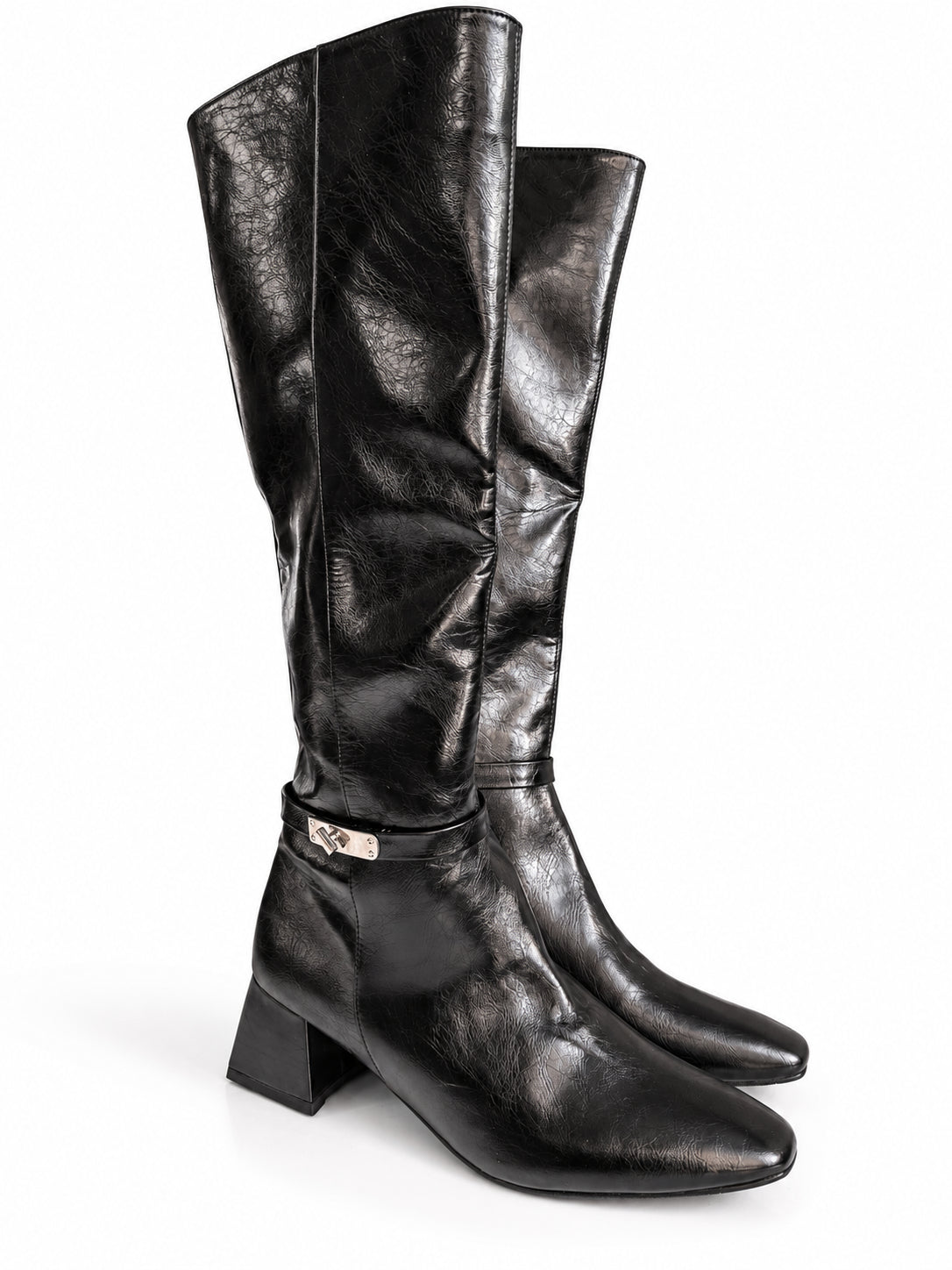 Women's Knee-High Riding Boots with Elastic Stretch Back & Buckle Strap