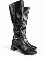 Women's Knee-High Riding Boots with Elastic Stretch Back & Buckle Strap