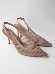 Mesh Crystal Slingback Heels | Queen Footwear