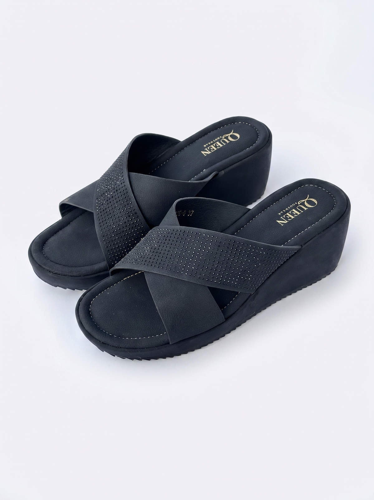 Comfort Cross-Strap Wedge Slides | Queen Footwear