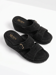 Crystal Embellished Comfort Wedge Slides | Queen Footwear