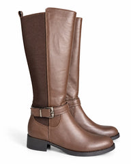 Women's Tall Riding Boots with Stretch Calf Panel & Ankle Buckle Accent