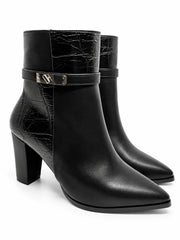Sovereign Croc-Accent Heeled Ankle Boot – Black | Queen Footwear