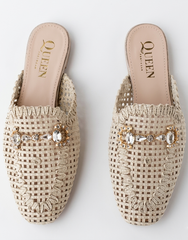 Women’s Rhinestone Woven Slide Loafers | Queen Footwear