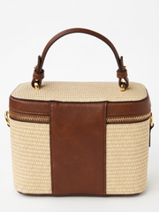 Cream Bear Summer Straw Vanity Bag