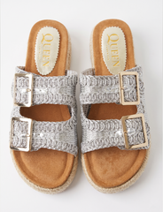 Luxe Woven Espadrille Platform Slides | Queen Footwear
